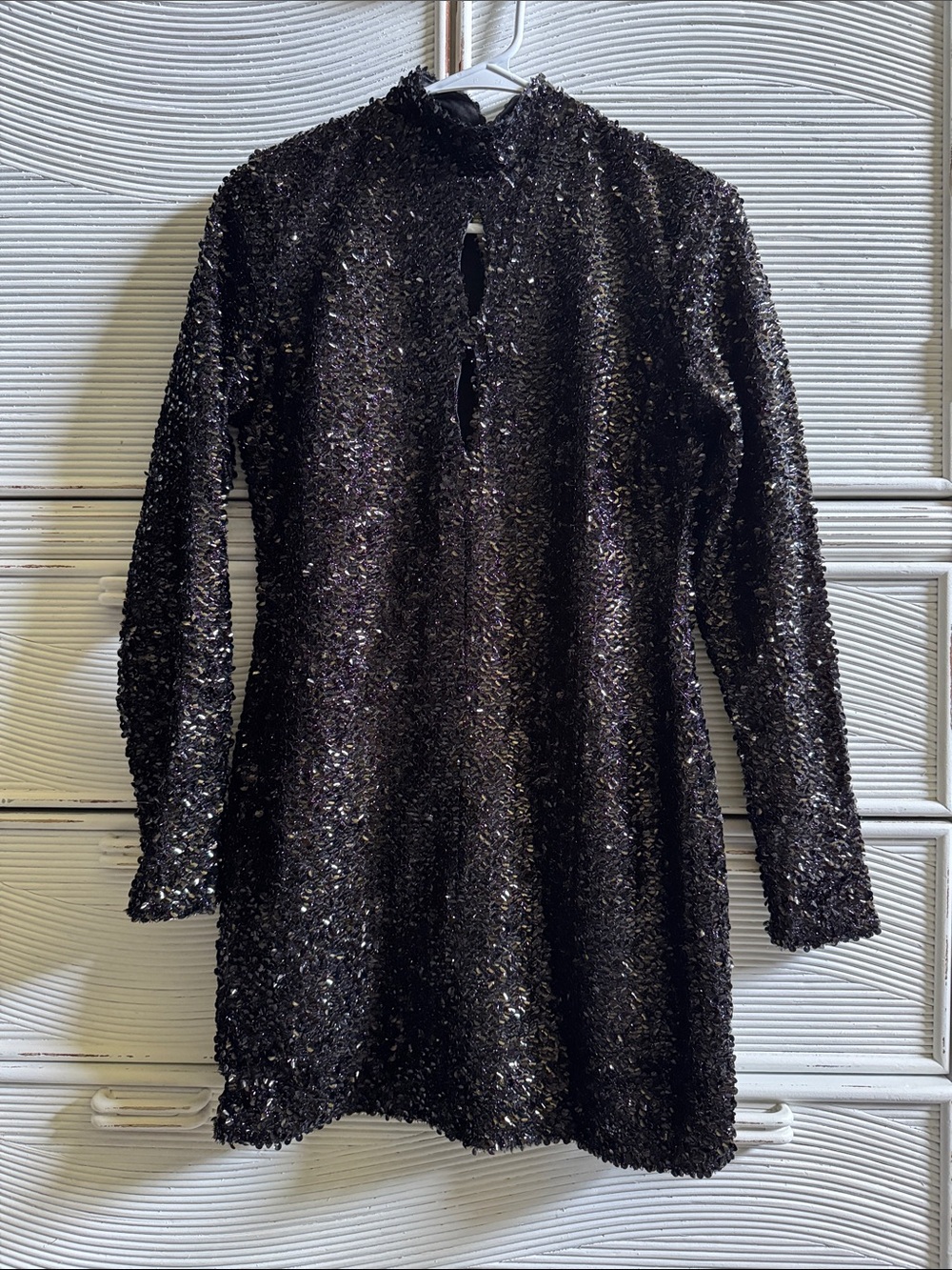 Black Sequin Long Sleeve Mini Dress